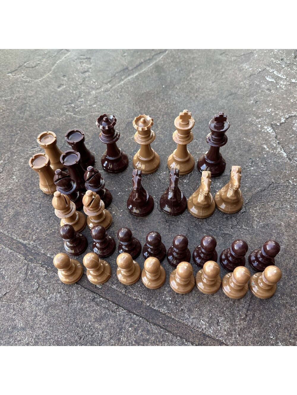 Vintage Ceramic Chess Pieces Full Set Brown Light Brown